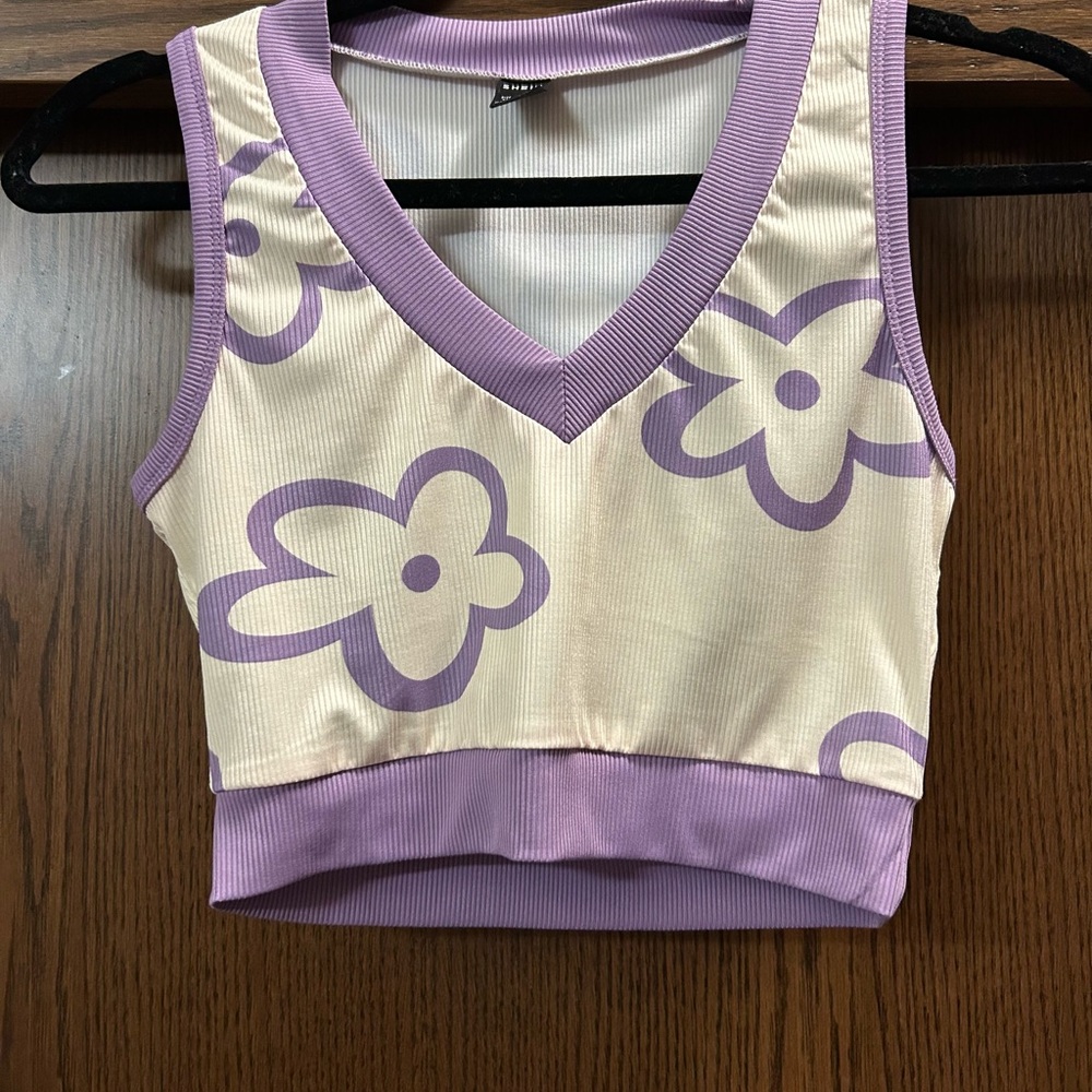 Purple and Cream Floral Crop Top
